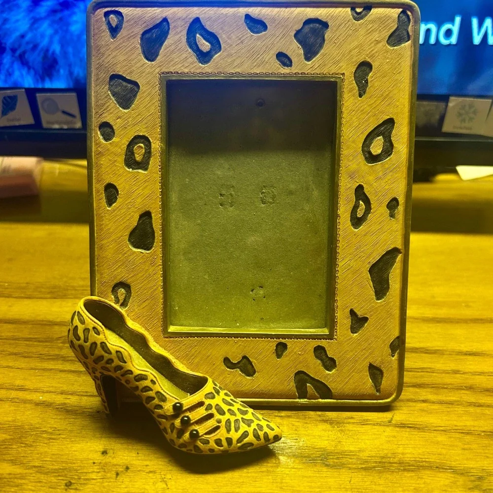 Custom Sarna Jungle Beat Picture Frame 3x5 Leopard Print Hand Painted Vintage